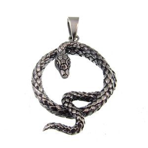 Mens Solid 925 Sterling Silver Coiled Snake Pit Viper Rattlesnake Pendant